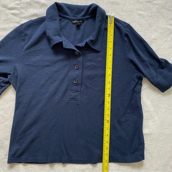 BANANA Republic Heathered Navy Blue Cropped Short Sleeve Polo Preppy T-Shirt L - Picture 8 of 9